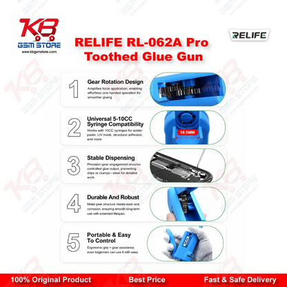 RELIFE RL-062A Pro Toothed Glue Gun – 10CC Manual Solder Paste & Flux Dispenser