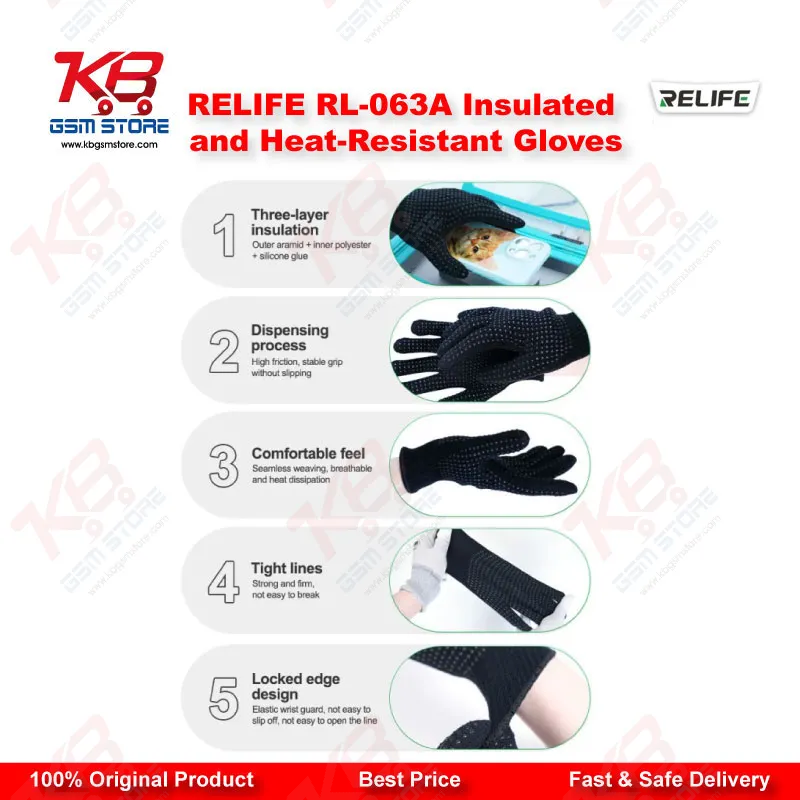 RELIFE RL-063A Insulated Heat-Resistant Repair Gloves – Anti-Slip Aramid Safety Gloves for Mobile Repair Technicians