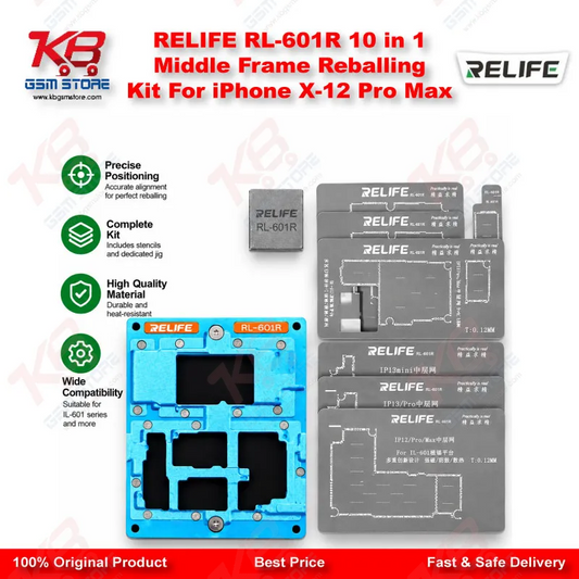 RELIFE RL-601R 10 in 1 Middle Frame Reballing Kit For iPhone X-12 Pro Max