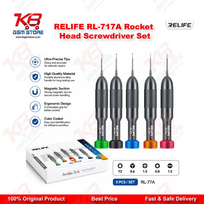 RELIFE RL-717A Rocket Head Precision Screwdriver Set (5-in-1) – IP17 & Android Compatible