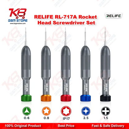 RELIFE RL-717A Rocket Head Precision Screwdriver Set (5-in-1) – IP17 & Android Compatible
