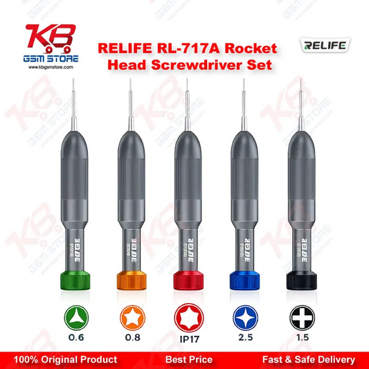 RELIFE RL-717A Rocket Head Precision Screwdriver Set (5-in-1) – IP17 & Android Compatible