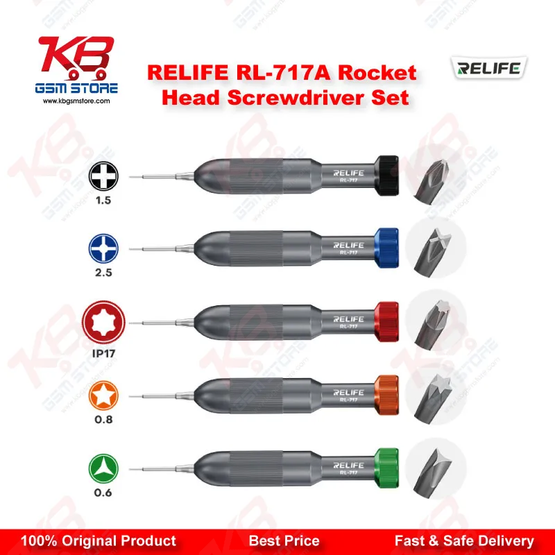 RELIFE RL-717A Rocket Head Precision Screwdriver Set (5-in-1) – IP17 & Android Compatible