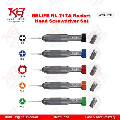 RELIFE RL-717A Rocket Head Precision Screwdriver Set (5-in-1) – IP17 & Android Compatible