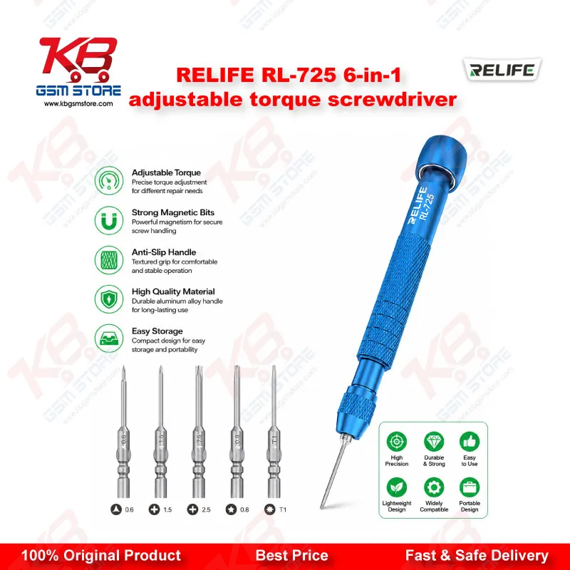 RELIFE RL-725 6-in-1 Adjustable Torque Screwdriver – Precision Repair Tool for iPhone, Android & Electronics