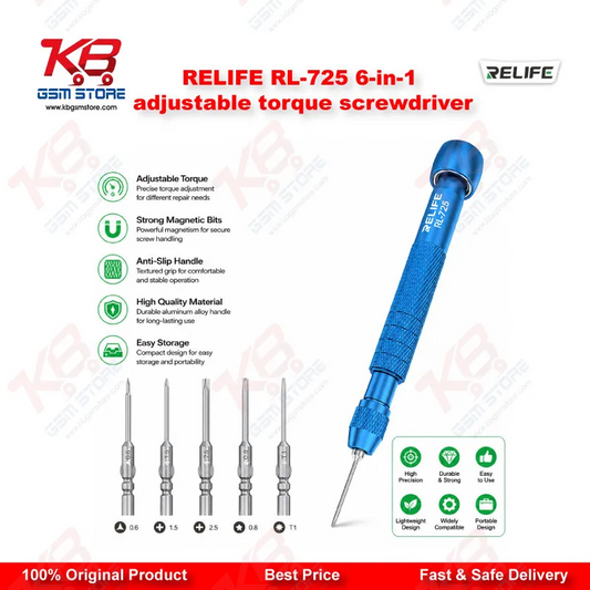RELIFE RL-725 6-in-1 Adjustable Torque Screwdriver – Precision Repair Tool for iPhone, Android & Electronics