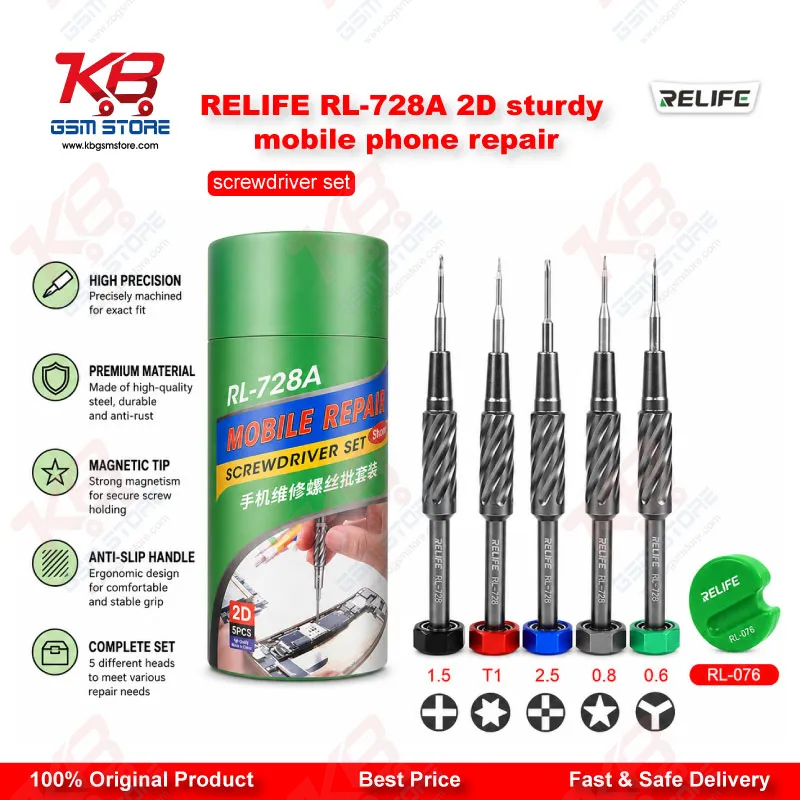 RELIFE RL-728A 2D Precision Screwdriver Set - 5 in 1 Magnetic Mobile Repair Kit