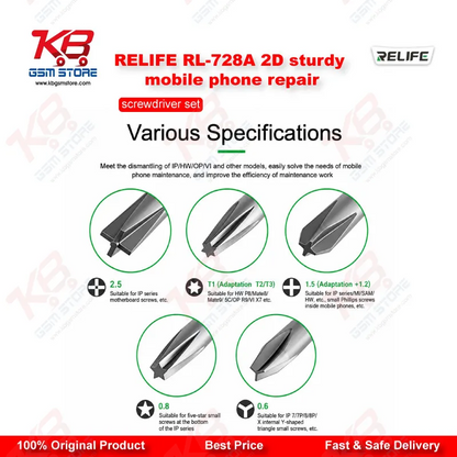 RELIFE RL-728A 2D Precision Screwdriver Set - 5 in 1 Magnetic Mobile Repair Kit