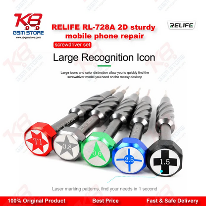 RELIFE RL-728A 2D Precision Screwdriver Set - 5 in 1 Magnetic Mobile Repair Kit