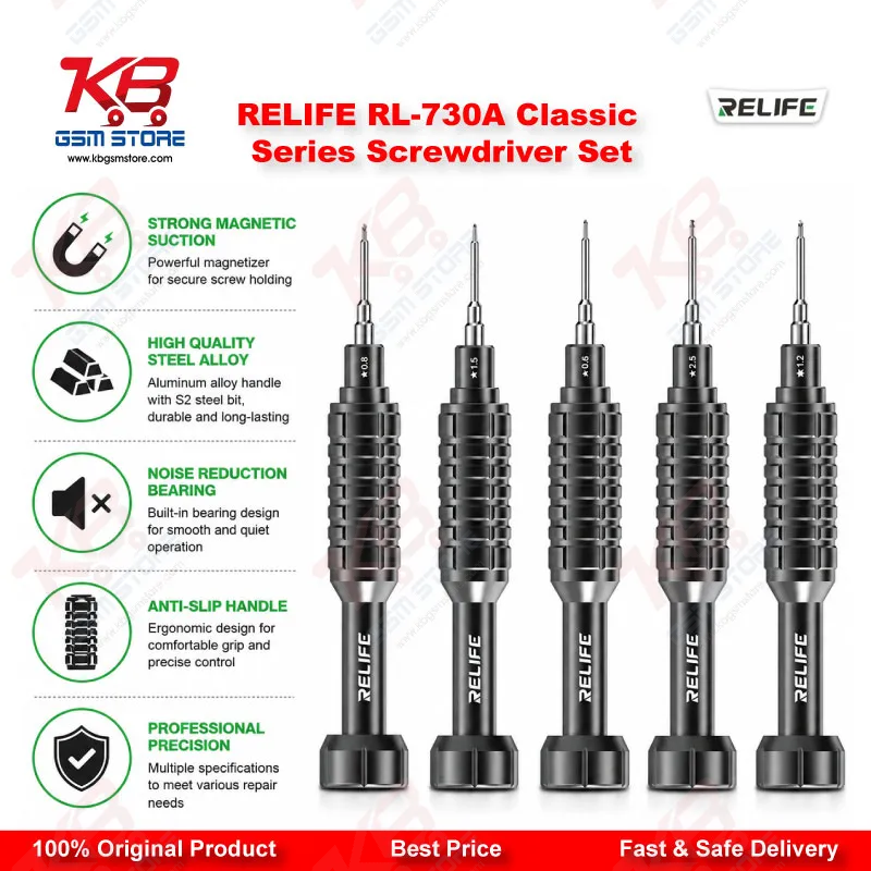 RELIFE RL-730A Steel Cannon King Classic Series 5-in-1 Precision Screwdriver Set