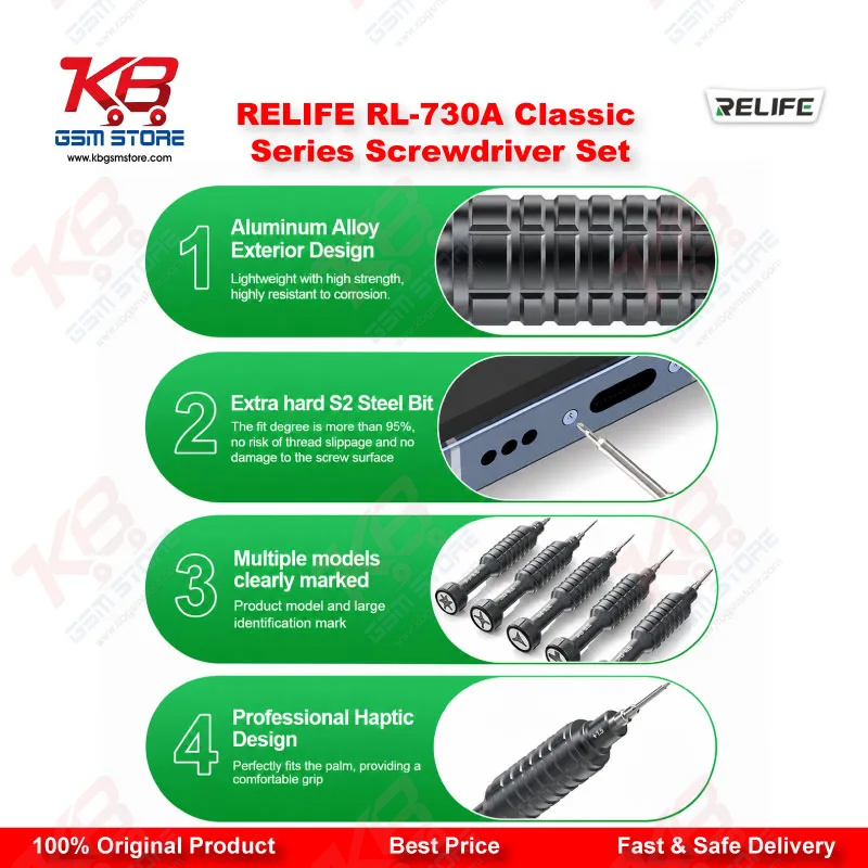 RELIFE RL-730A Steel Cannon King Classic Series 5-in-1 Precision Screwdriver Set