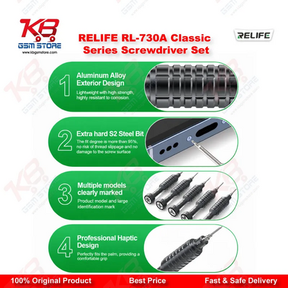 RELIFE RL-730A Steel Cannon King Classic Series 5-in-1 Precision Screwdriver Set