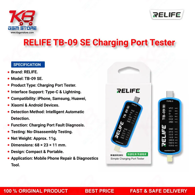RELIFE TB-09 SE Type-C & Lightning Charging Port Tester for iPhone & Android