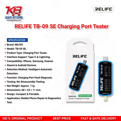 RELIFE TB-09 SE Type-C & Lightning Charging Port Tester for iPhone & Android