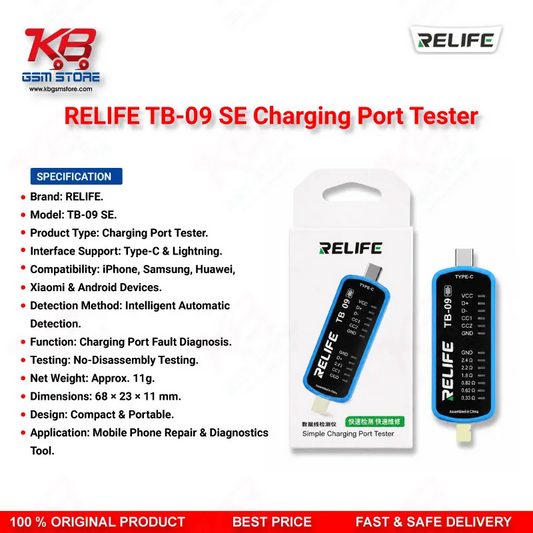 RELIFE TB-09 SE Type-C & Lightning Charging Port Tester for iPhone & Android