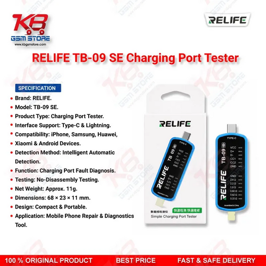 RELIFE TB-09 SE Type-C & Lightning Charging Port Tester for iPhone & Android