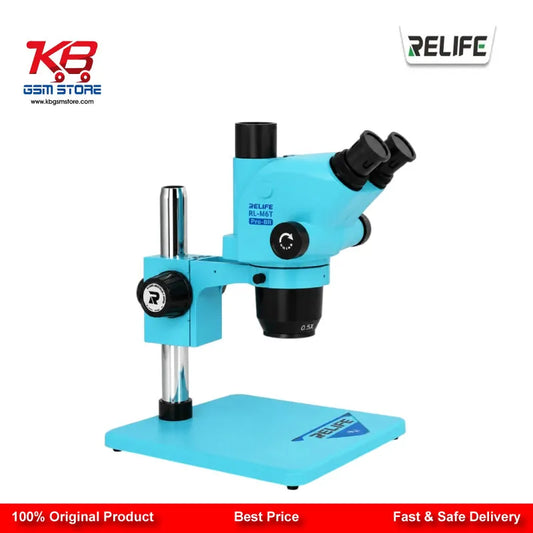 RELIFE RL-M6T Pro-B11 Trinocular Stereo Microscope 6.5X–65X Continuous Zoom with 0.5X CTV Adapter Gulf Blue | Mobile PCB Repair