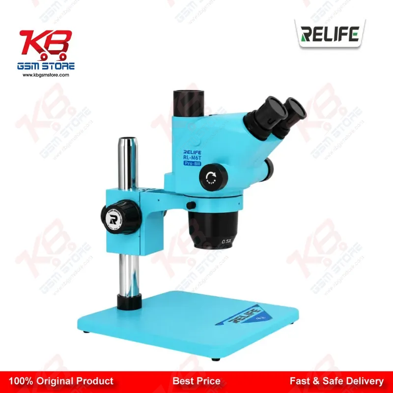 RELIFE RL-M6T Pro-B11 Trinocular Stereo Microscope 6.5X–65X Continuous Zoom with 0.5X CTV Adapter Gulf Blue | Mobile PCB Repair