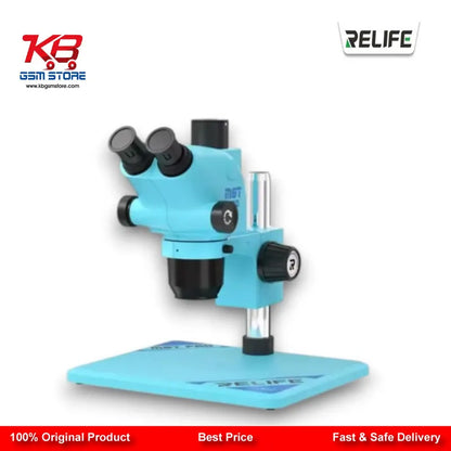 RELIFE RL-M6T Pro-B11 Trinocular Stereo Microscope 6.5X–65X Continuous Zoom with 0.5X CTV Adapter Gulf Blue | Mobile PCB Repair