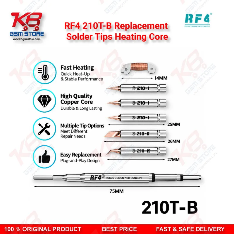 RF4 210T-B Replacement Solder Tips Heating Core – Integrated Bevel Tip for 210/C210 Soldering Stations