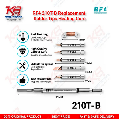 RF4 210T-B Replacement Solder Tips Heating Core – Integrated Bevel Tip for 210/C210 Soldering Stations