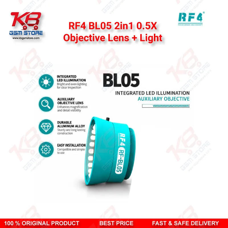 RF4 BL05 2in1 0.5X Objective Lens + Light – LED Illuminated Auxiliary Barlow Lens for Stereo Microscopes