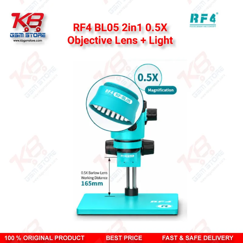RF4 BL05 2in1 0.5X Objective Lens + Light – LED Illuminated Auxiliary Barlow Lens for Stereo Microscopes