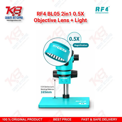 RF4 BL05 2in1 0.5X Objective Lens + Light – LED Illuminated Auxiliary Barlow Lens for Stereo Microscopes