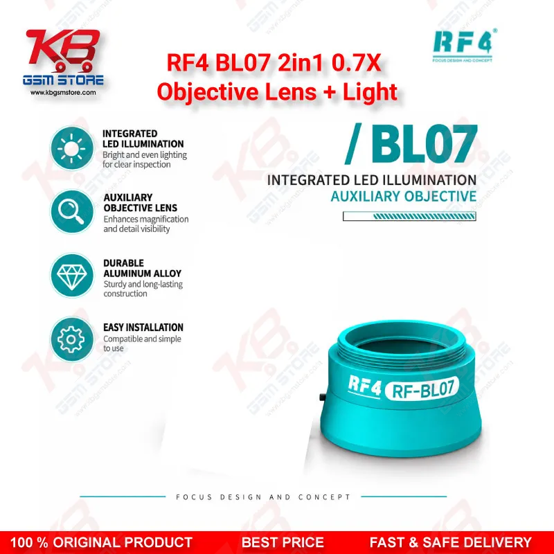 RF4 BL07 2in1 0.7X Objective Lens + Light – Built-In LED Auxiliary Barlow Lens for Stereo Microscopes
