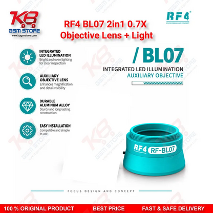 RF4 BL07 2in1 0.7X Objective Lens + Light – Built-In LED Auxiliary Barlow Lens for Stereo Microscopes