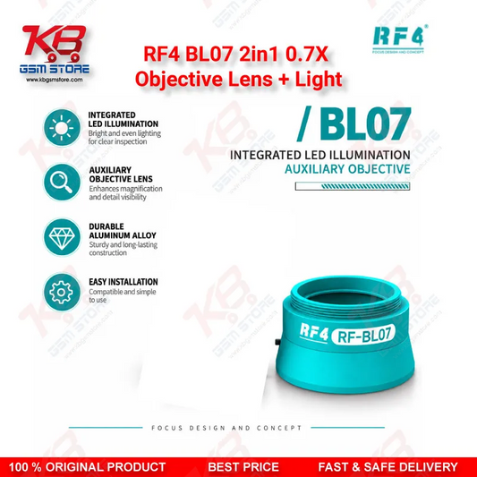 RF4 BL07 2in1 0.7X Objective Lens + Light – Built-In LED Auxiliary Barlow Lens for Stereo Microscopes