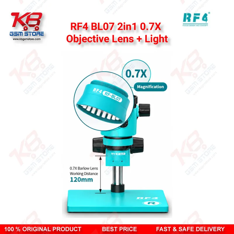 RF4 BL07 2in1 0.7X Objective Lens + Light – Built-In LED Auxiliary Barlow Lens for Stereo Microscopes