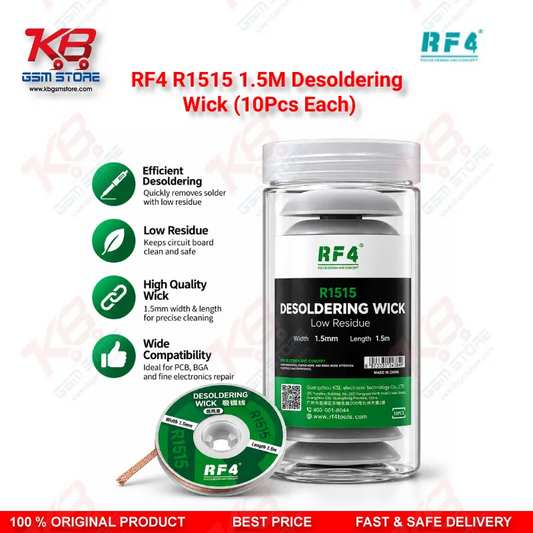 RF4 R1515 1.5M Desoldering Wick (10Pcs Each) – Low-Residue Copper Solder Braid for Mobile PCB & BGA IC Repair