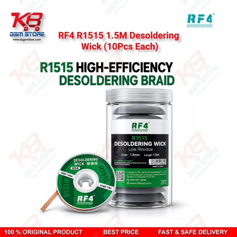 RF4 R1515 1.5M Desoldering Wick (10Pcs Each) – Low-Residue Copper Solder Braid for Mobile PCB & BGA IC Repair