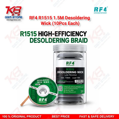 RF4 R1515 1.5M Desoldering Wick (10Pcs Each) – Low-Residue Copper Solder Braid for Mobile PCB & BGA IC Repair