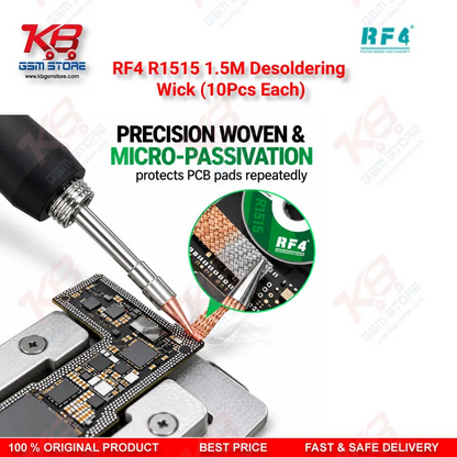 RF4 R1515 1.5M Desoldering Wick (10Pcs Each) – Low-Residue Copper Solder Braid for Mobile PCB & BGA IC Repair