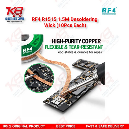 RF4 R1515 1.5M Desoldering Wick (10Pcs Each) – Low-Residue Copper Solder Braid for Mobile PCB & BGA IC Repair