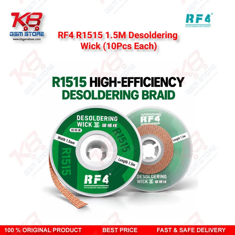 RF4 R1515 1.5M Desoldering Wick (10Pcs Each) – Low-Residue Copper Solder Braid for Mobile PCB & BGA IC Repair