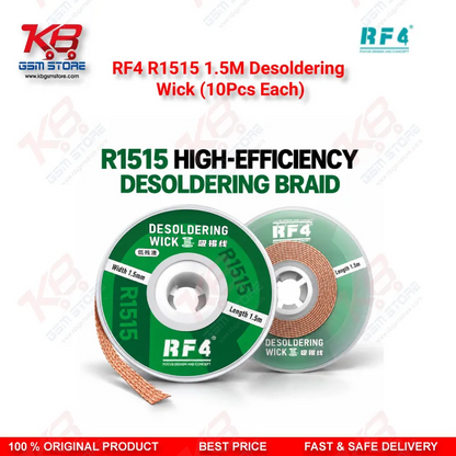 RF4 R1515 1.5M Desoldering Wick (10Pcs Each) – Low-Residue Copper Solder Braid for Mobile PCB & BGA IC Repair