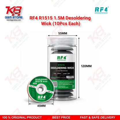 RF4 R1515 1.5M Desoldering Wick (10Pcs Each) – Low-Residue Copper Solder Braid for Mobile PCB & BGA IC Repair