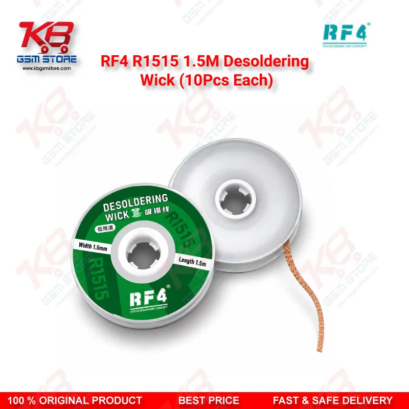 RF4 R1515 1.5M Desoldering Wick (10Pcs Each) – Low-Residue Copper Solder Braid for Mobile PCB & BGA IC Repair