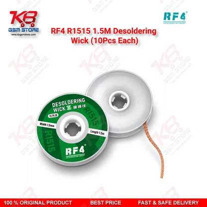RF4 R1515 1.5M Desoldering Wick (10Pcs Each) – Low-Residue Copper Solder Braid for Mobile PCB & BGA IC Repair