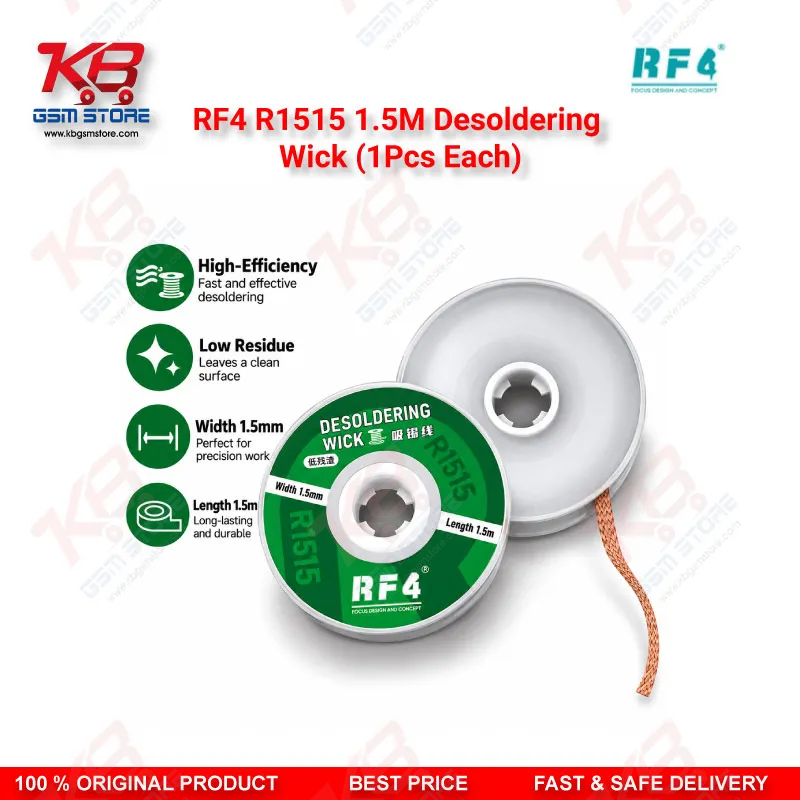 RF4 R1515 1.5M Desoldering Wick (1Pcs Each) – Low-Residue Copper Braid for PCB & BGA Solder Removal