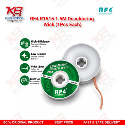 RF4 R1515 1.5M Desoldering Wick (1Pcs Each) – Low-Residue Copper Braid for PCB & BGA Solder Removal