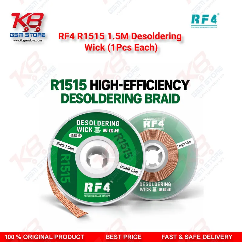 RF4 R1515 1.5M Desoldering Wick (1Pcs Each) – Low-Residue Copper Braid for PCB & BGA Solder Removal