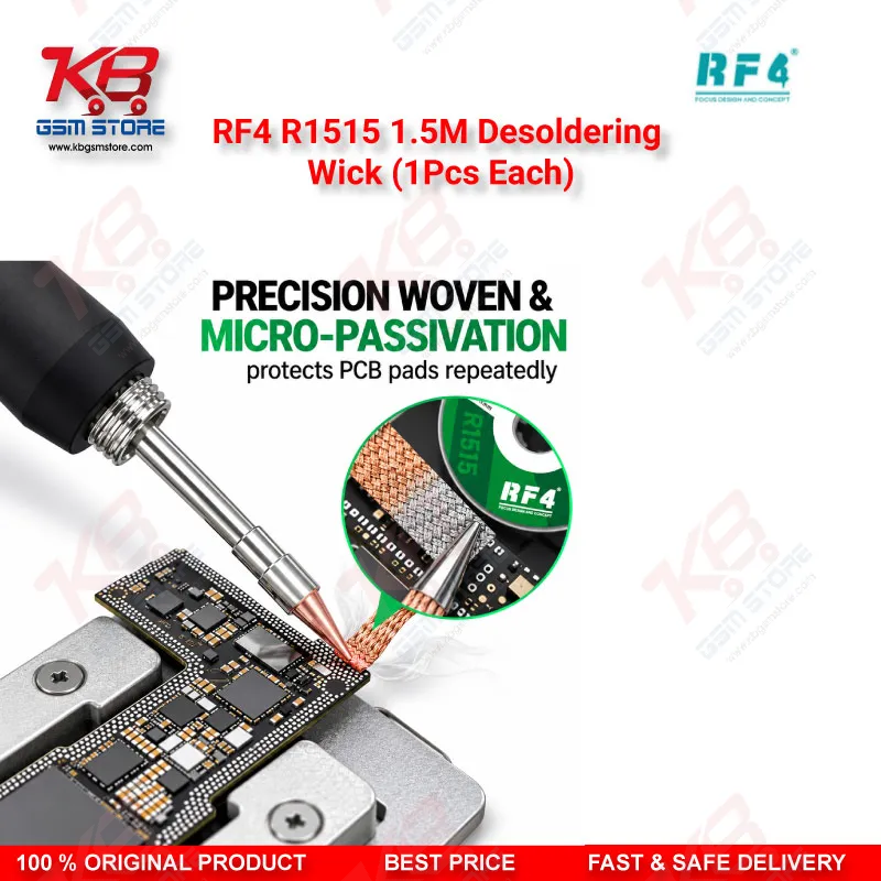RF4 R1515 1.5M Desoldering Wick (1Pcs Each) – Low-Residue Copper Braid for PCB & BGA Solder Removal