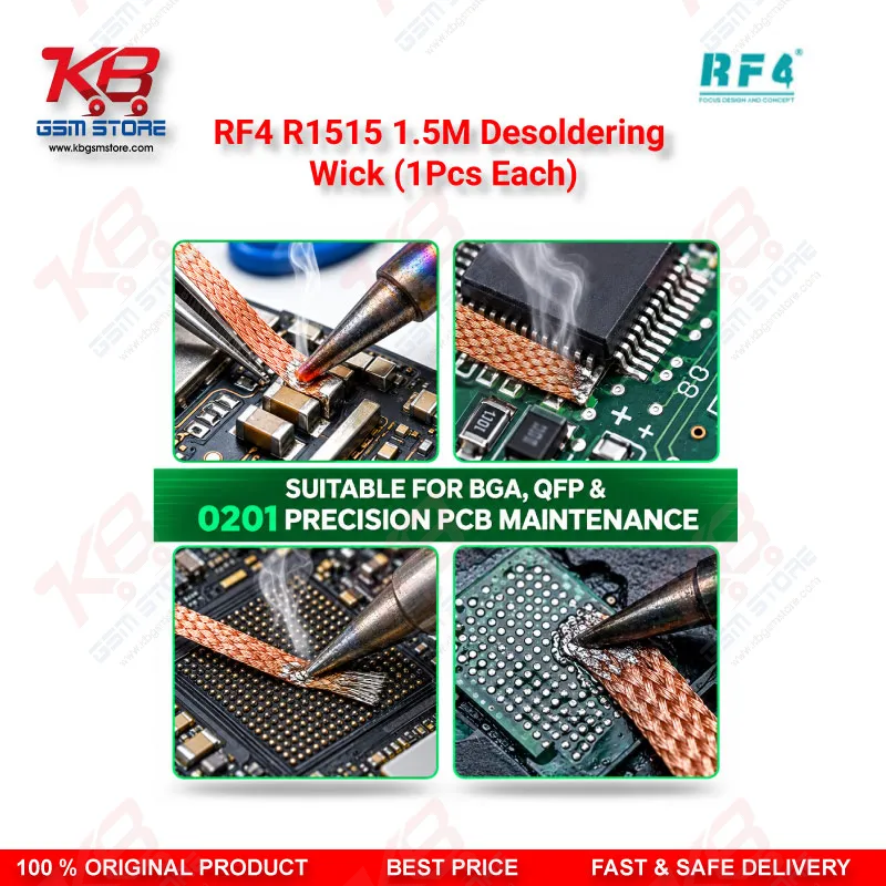 RF4 R1515 1.5M Desoldering Wick (1Pcs Each) – Low-Residue Copper Braid for PCB & BGA Solder Removal