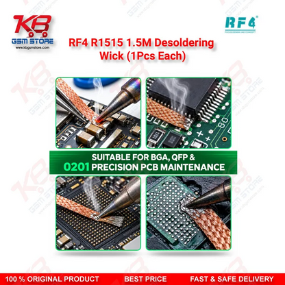 RF4 R1515 1.5M Desoldering Wick (1Pcs Each) – Low-Residue Copper Braid for PCB & BGA Solder Removal