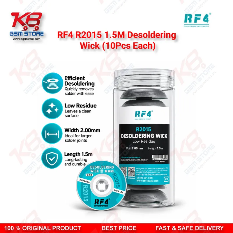 RF4 R2015 1.5M Desoldering Wick (10Pcs Each) – Low-Residue Copper Solder Braid for PCB & BGA Repair