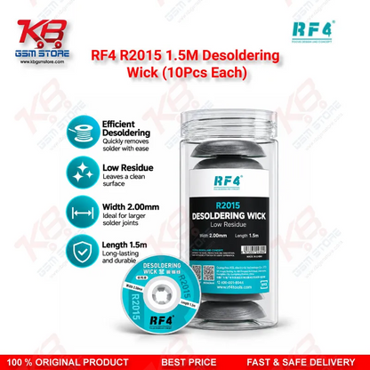 RF4 R2015 1.5M Desoldering Wick (10Pcs Each) – Low-Residue Copper Solder Braid for PCB & BGA Repair
